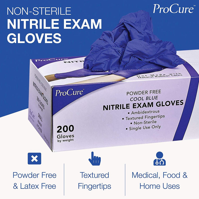 ProCure Disposable Nitrile Gloves - Medium, 2,000 Count Case Cool Blue