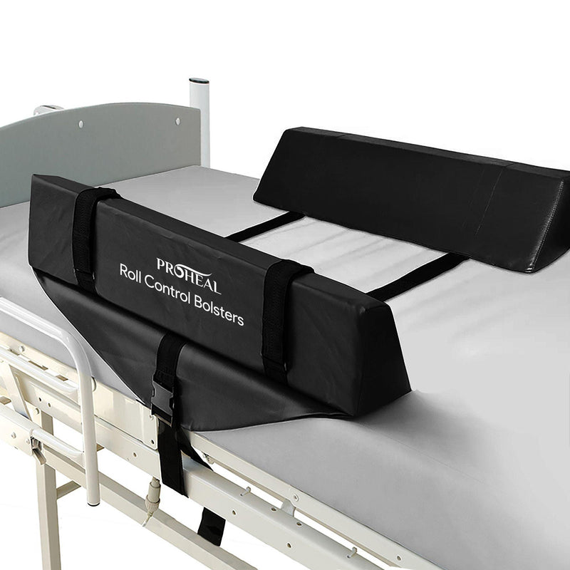 Product photo of foam bed side rails for hospital and home mattress - roll-control safety for elderly patients - easily adjustable secure positioning bed bumper - pair of 34” x 7” x 8” in New/Like New condition