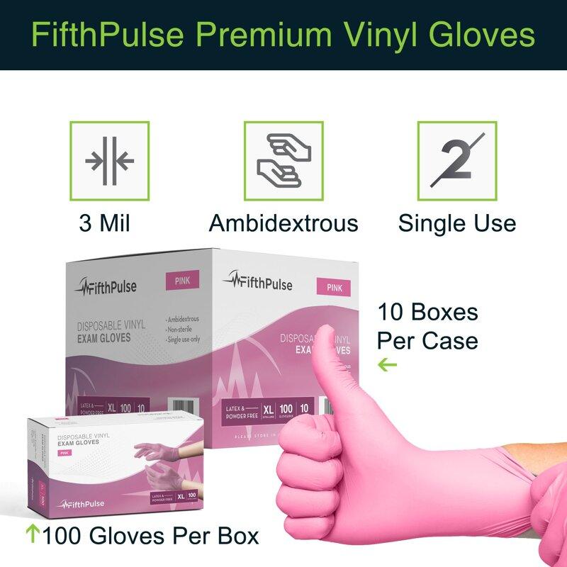 FifthPulse Vinyl Exam Latex Free & Powder Free Gloves - Pink