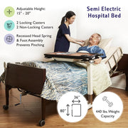 Semi Electric Hospital Bed Mattress Rails Options - ProHeal-Products