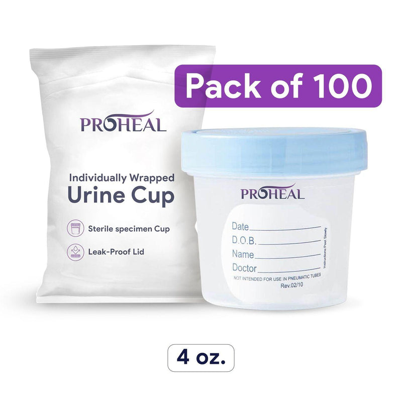 Specimen Collection Sterile Urine Cups - 100 Pack ProHeal