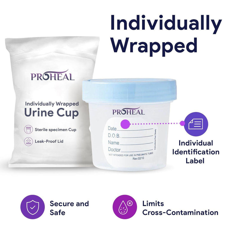 Specimen Collection Sterile Urine Cups - 100 Pack ProHeal