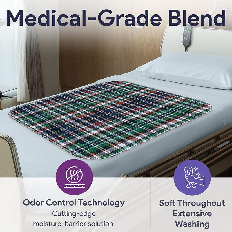 ProHeal Washable Bed Pads - Soft Tartan Leak Proof Chucks - 34"x36" - Shop Home Med