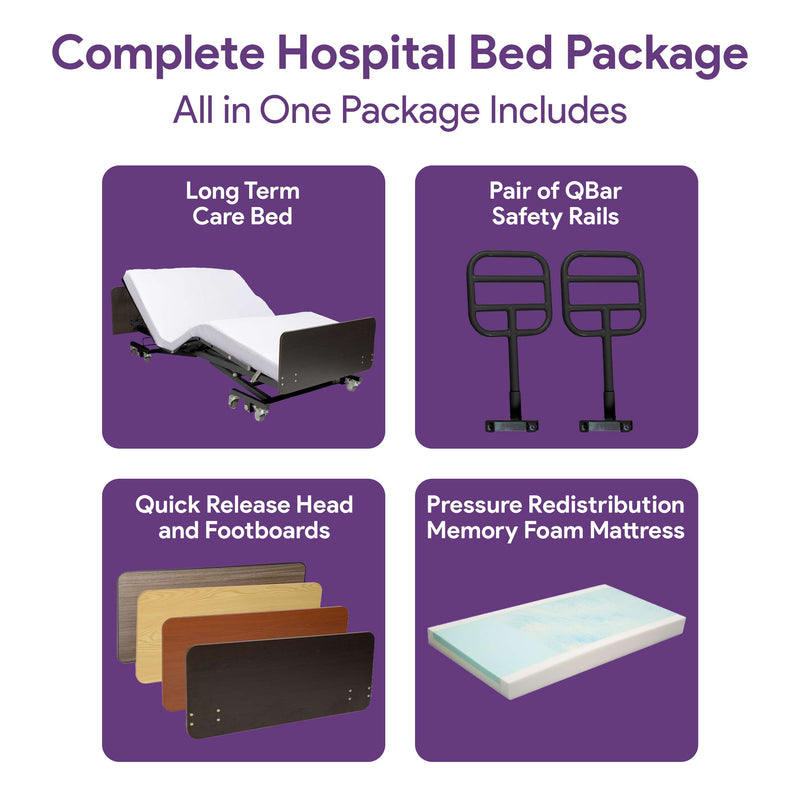 Ultra Low Electric Expandable Hospital Bed- Memory Foam Mattress - Qbar