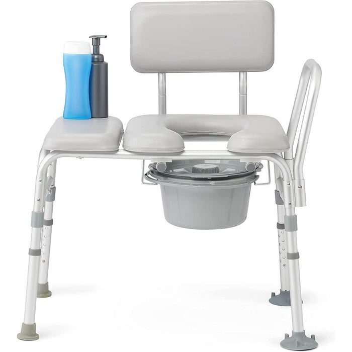 Padded Transfer Bench and Commode 400lb. Capacity