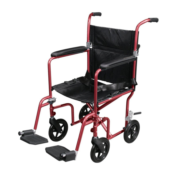 Flyweight Lightweight Transport Wheelchair with Removable Wheels, Red