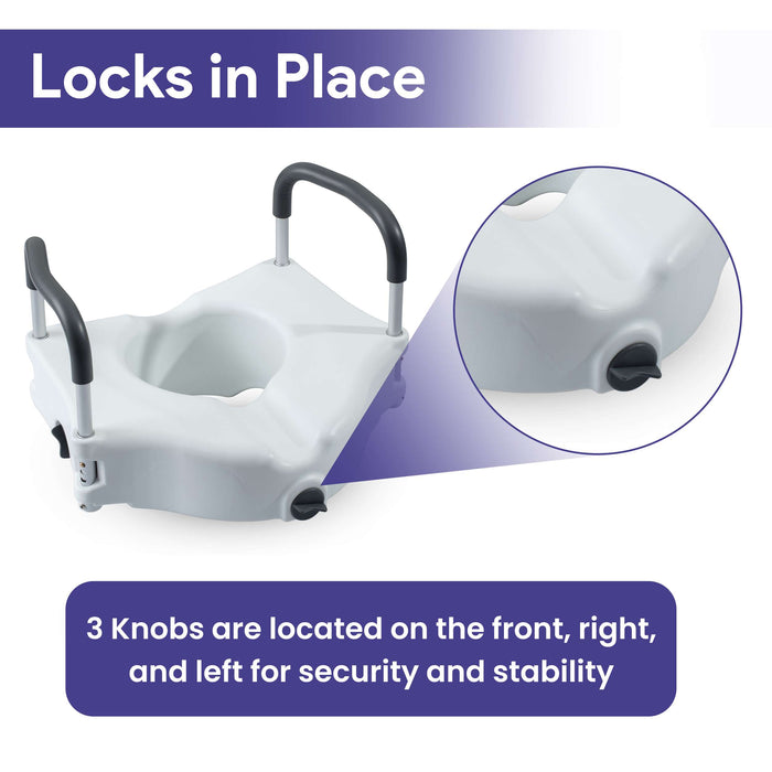 Locking Toilet Seat with Arms - Raised Toilet Seat Riser for Seniors