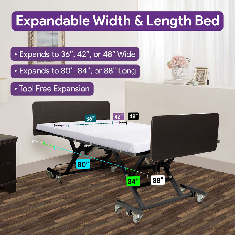 Bariatric Electric Hospital Bed & Mattress Ultra Low - Expandable Width & Height