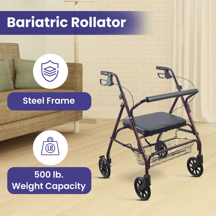 Bariatric Steel Rollator Walker with Seat – Height Adjustable Walker